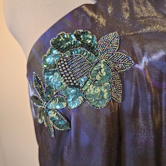 Custom handmade purple green metallic tafetta halter tent midi dress size 12 US - Picture 5 of 6